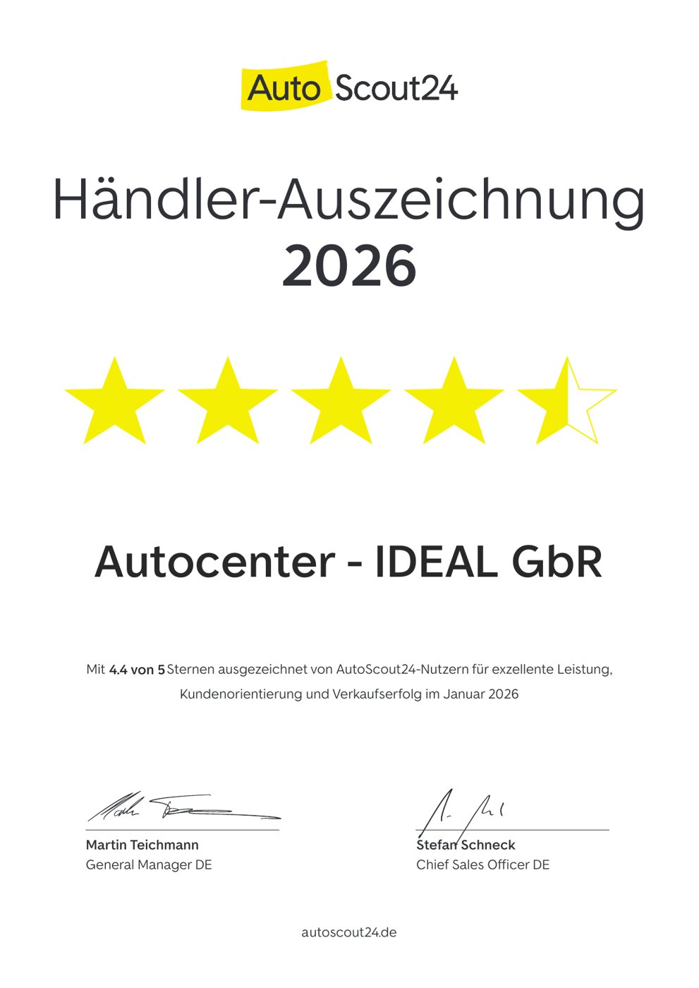 AutoScout24 Händler-Auszeichnung 2026